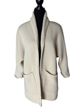 THE SKINNY JILLIAN HARRIS Ivory Cream Knit Open Front Cardigan 3/4 Sleeve Medium